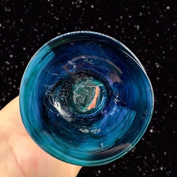 Hand Blown Glass Goblet Set Margarita Drinking Glasses Cobalt Blue Clear Glass - Picture 7 of 12